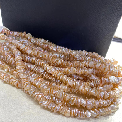 Natürliche Barockperlen in Orangeton – Blütenförmige Süßwasser-Keshi-Perlen für DIY-Schmuck & Boho-Design, ca. 38cm Strang
