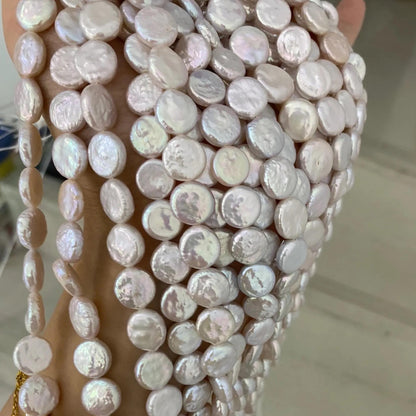 Natürliche Coin-Perlen aus Süßwasser – Weiße flache runde Perlen mit Glanz für DIY-Schmuck, Hochzeitsdesigns, Boho-Ketten, Statement-Stränge