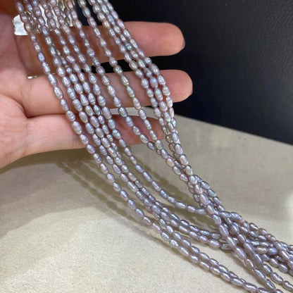 Natural Lavender Freshwater Pearls Strand for Jewelry Making, Light Purple Beads, Rice Shape Gemstones, Delicate Oval Beads Craft