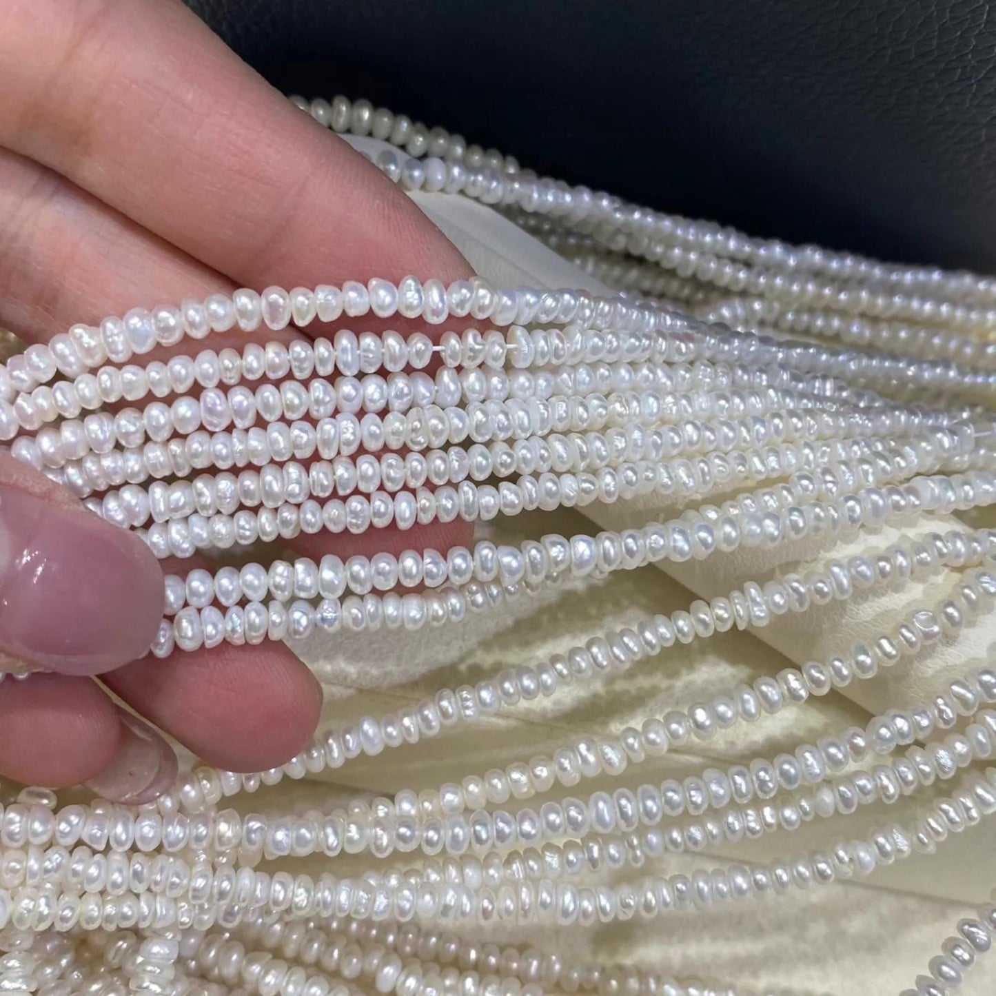 Natürliche Süßwasserperlen Weiß auf Strang, Kleine Reiskorn Perlen gebohrt für Schmuckherstellung, Oval Beads DIY Bastelperlen