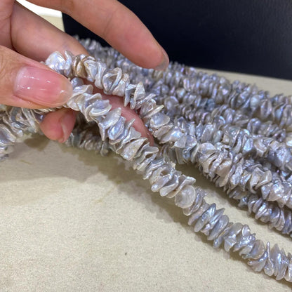 Natürliche Barockperlen Silberblau auf Strang, Unregelmäßige Keshi Süßwasserperlen gebohrt für DIY Schmuck, Petal Pearls 40cm