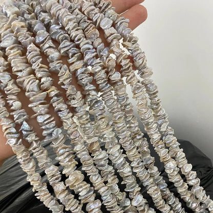 Natürliche Barockperlen Silberblau auf Strang, Unregelmäßige Keshi Süßwasserperlen gebohrt für DIY Schmuck, Petal Pearls 40cm
