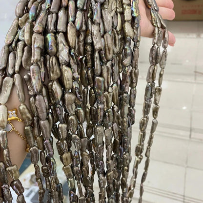 Natürliche barocke Stabperlen in Pfauengrün aus Süßwasserperlen, organische DIY Schmuckperlen für Ketten Armbänder Boho Projekte