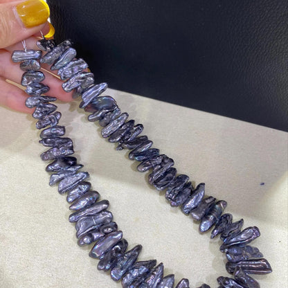 Große barocke Stabperlen aus Süßwasser in Blau-Grau, organische DIY Schmuckperlen mit Metallic-Schimmer für Ketten und Armbänder
