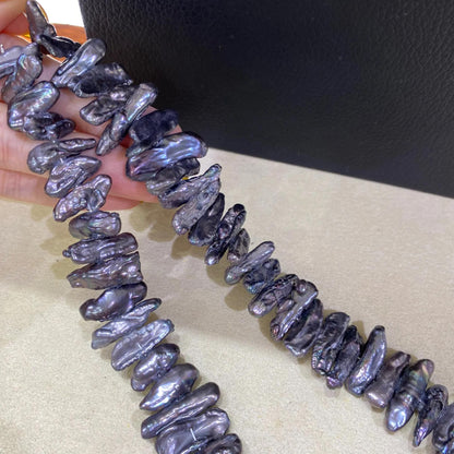 Große barocke Stabperlen aus Süßwasser in Blau-Grau, organische DIY Schmuckperlen mit Metallic-Schimmer für Ketten und Armbänder
