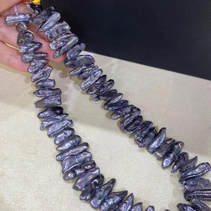 Große barocke Stabperlen aus Süßwasser in Blau-Grau, organische DIY Schmuckperlen mit Metallic-Schimmer für Ketten und Armbänder