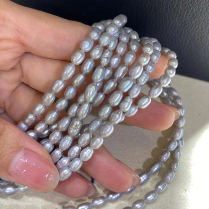 Graue Süßwasserperlen für Schmuckherstellung, Reisförmige Perlen mit Glanz, DIY Bastelperlen für Kette Armband Ohrringe