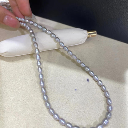 Graue Süßwasserperlen für Schmuckherstellung, Reisförmige Perlen mit Glanz, DIY Bastelperlen für Kette Armband Ohrringe