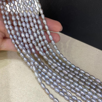 Graue Süßwasserperlen für Schmuckherstellung, Reisförmige Perlen mit Glanz, DIY Bastelperlen für Kette Armband Ohrringe