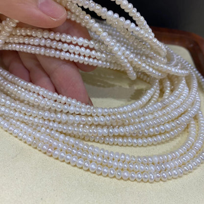 Small Button Freshwater Pearl Beads White Loose Round Pearls for DIY Jewelry Making, Big Hole Beads for Bracelet Necklace Craft