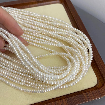 Small Button Freshwater Pearl Beads White Loose Round Pearls for DIY Jewelry Making, Big Hole Beads for Bracelet Necklace Craft