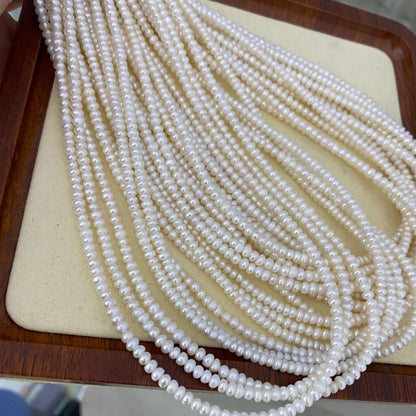 Small Button Freshwater Pearl Beads White Loose Round Pearls for DIY Jewelry Making, Big Hole Beads for Bracelet Necklace Craft