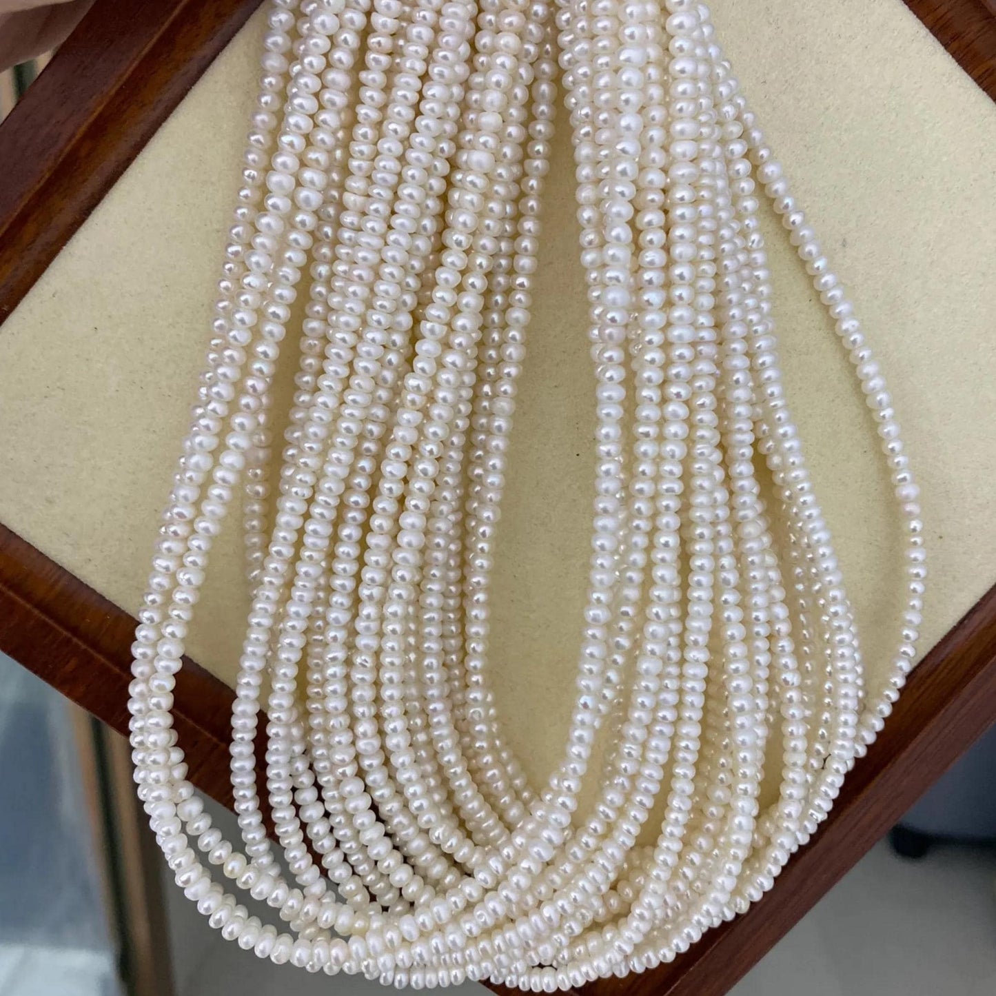 Small Button Freshwater Pearl Beads White Loose Round Pearls for DIY Jewelry Making, Big Hole Beads for Bracelet Necklace Craft