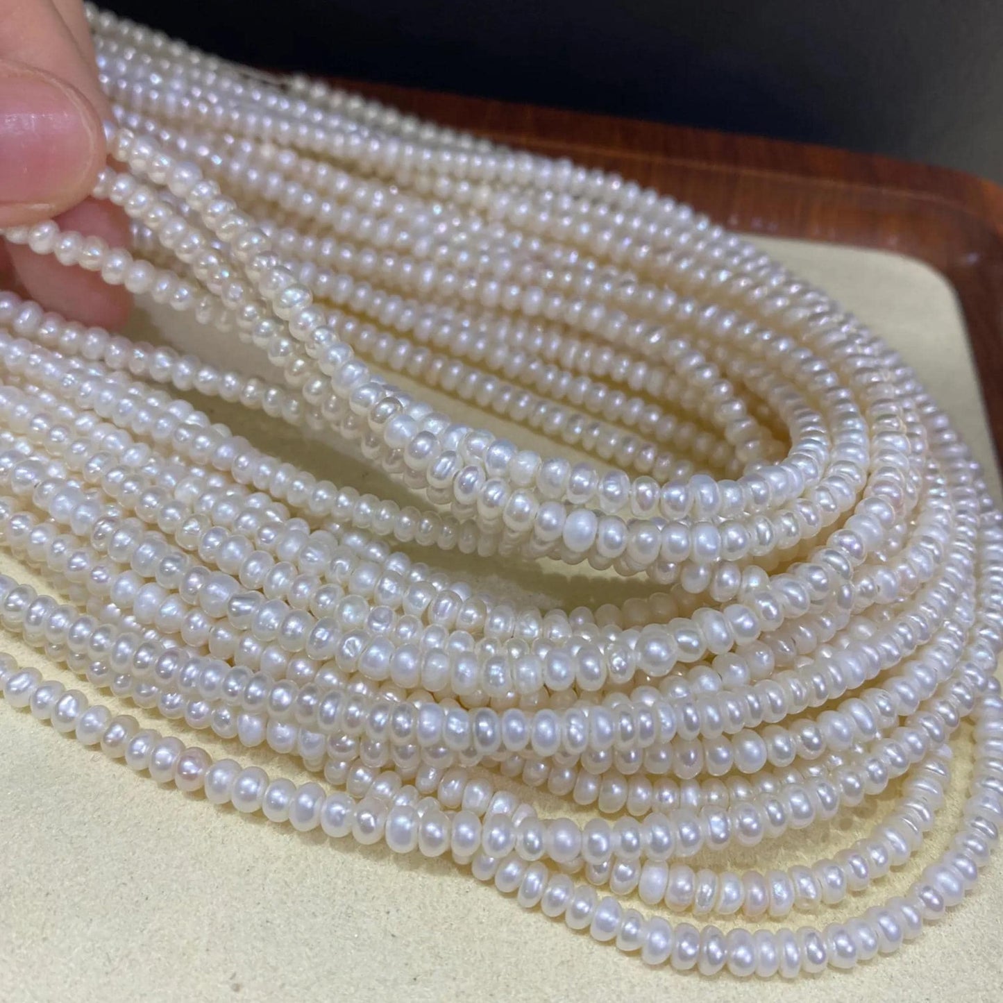 Small Button Freshwater Pearl Beads White Loose Round Pearls for DIY Jewelry Making, Big Hole Beads for Bracelet Necklace Craft