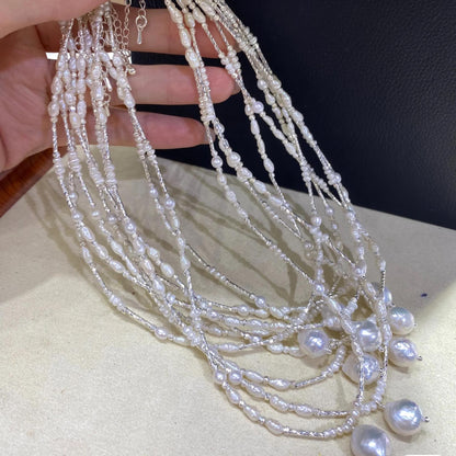 Handgemachte Barockperlenkette mit unregelmäßigen Süßwasserperlen, natürliche Boho Statement Halskette, Geschenk für Hochzeit & Alltag