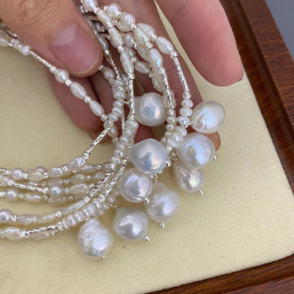 Handgemachte Barockperlenkette mit unregelmäßigen Süßwasserperlen, natürliche Boho Statement Halskette, Geschenk für Hochzeit & Alltag