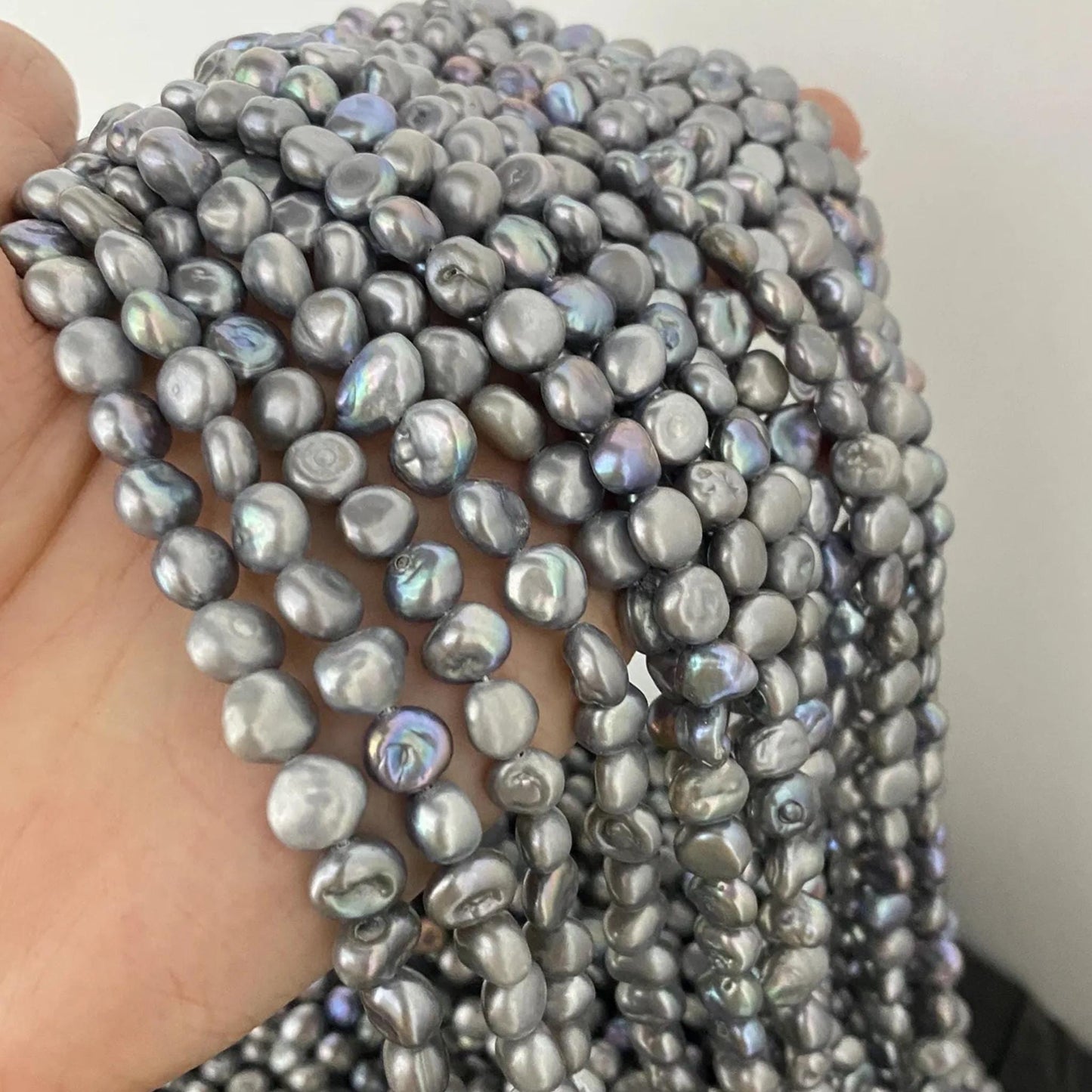 Gefärbte barocke Süßwasserperlen grau-blau für DIY Schmuck, unregelmäßige lose Perlen für Armband Halskette, Bastelperlen Strang