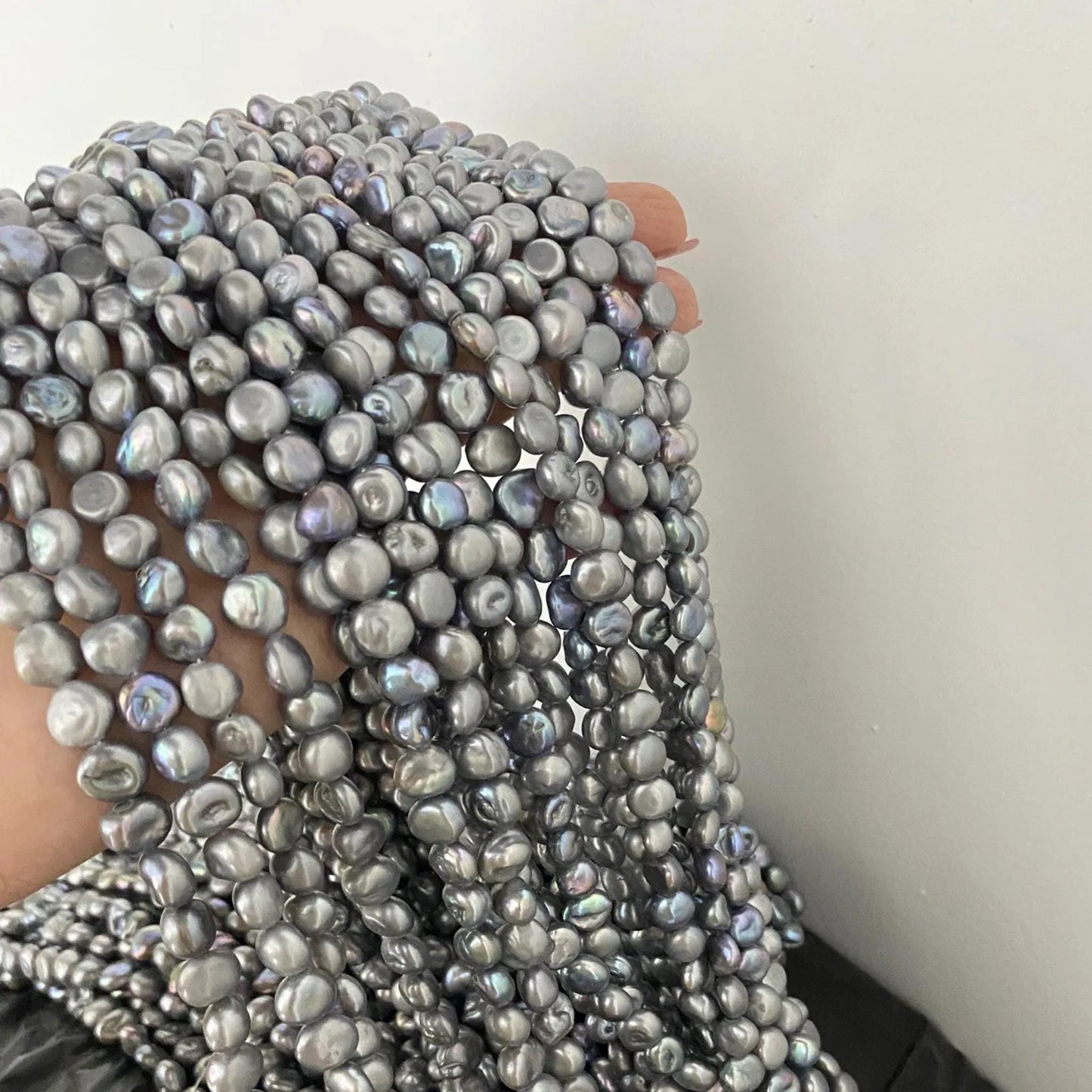 Gefärbte barocke Süßwasserperlen grau-blau für DIY Schmuck, unregelmäßige lose Perlen für Armband Halskette, Bastelperlen Strang