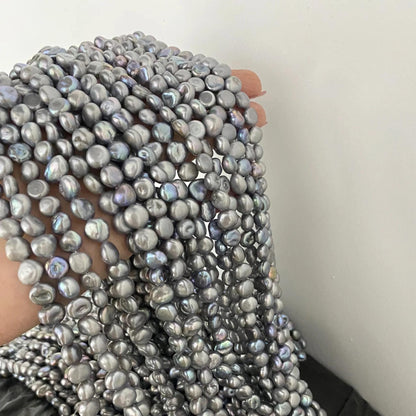Gefärbte barocke Süßwasserperlen grau-blau für DIY Schmuck, unregelmäßige lose Perlen für Armband Halskette, Bastelperlen Strang