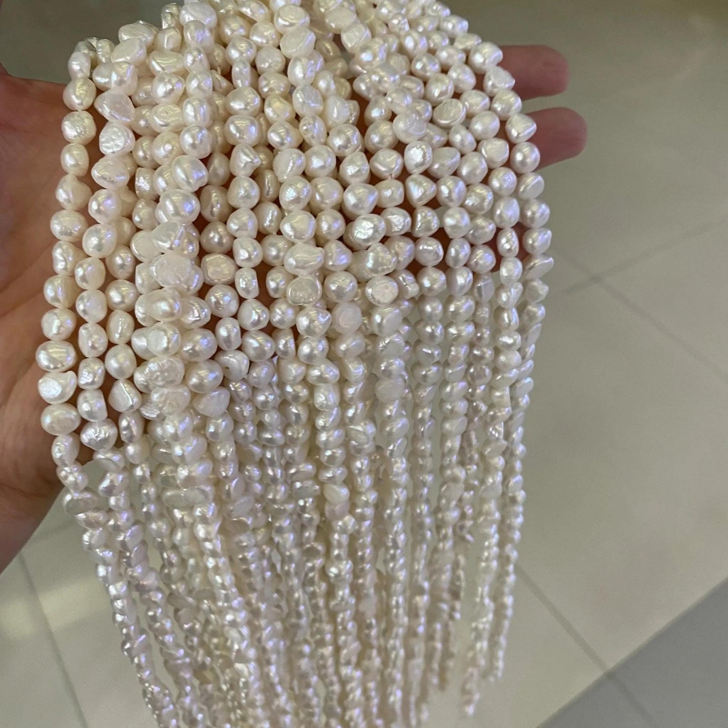 Natural Baroque Freshwater Pearl Beads Strand for Jewelry Making, Irregular White Rice Drop Pearls with Organic Rings DIY Supplies
