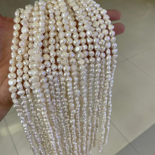 Natural Baroque Freshwater Pearl Beads Strand for Jewelry Making, Irregular White Rice Drop Pearls with Organic Rings DIY Supplies