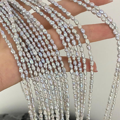Natürliche Barock Süßwasserperlen Strang für Schmuckherstellung, unregelmäßige graue Reisform Perlen DIY Zubehör kleine Beads