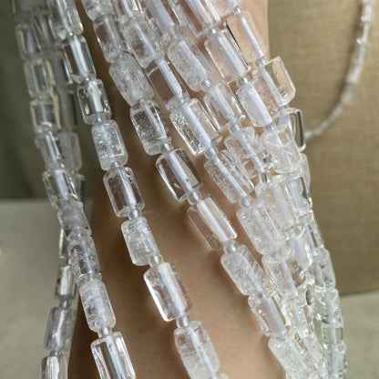 Transparente Kristallperlen 6x10mm, Naturstein Zylinder Perlen für DIY Schmuck, Weißer Quarz Bastelperlen für Armband & Kette