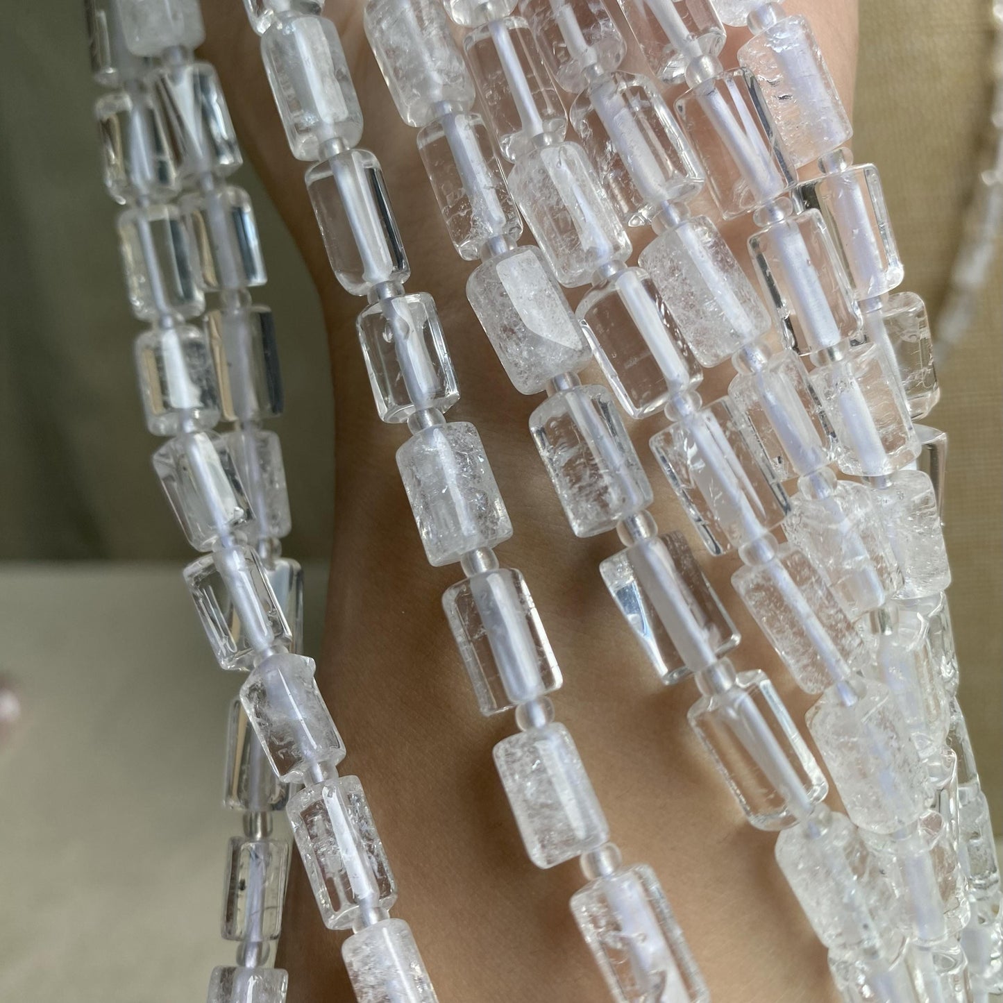 Transparente Kristallperlen 6x10mm, Naturstein Zylinder Perlen für DIY Schmuck, Weißer Quarz Bastelperlen für Armband & Kette