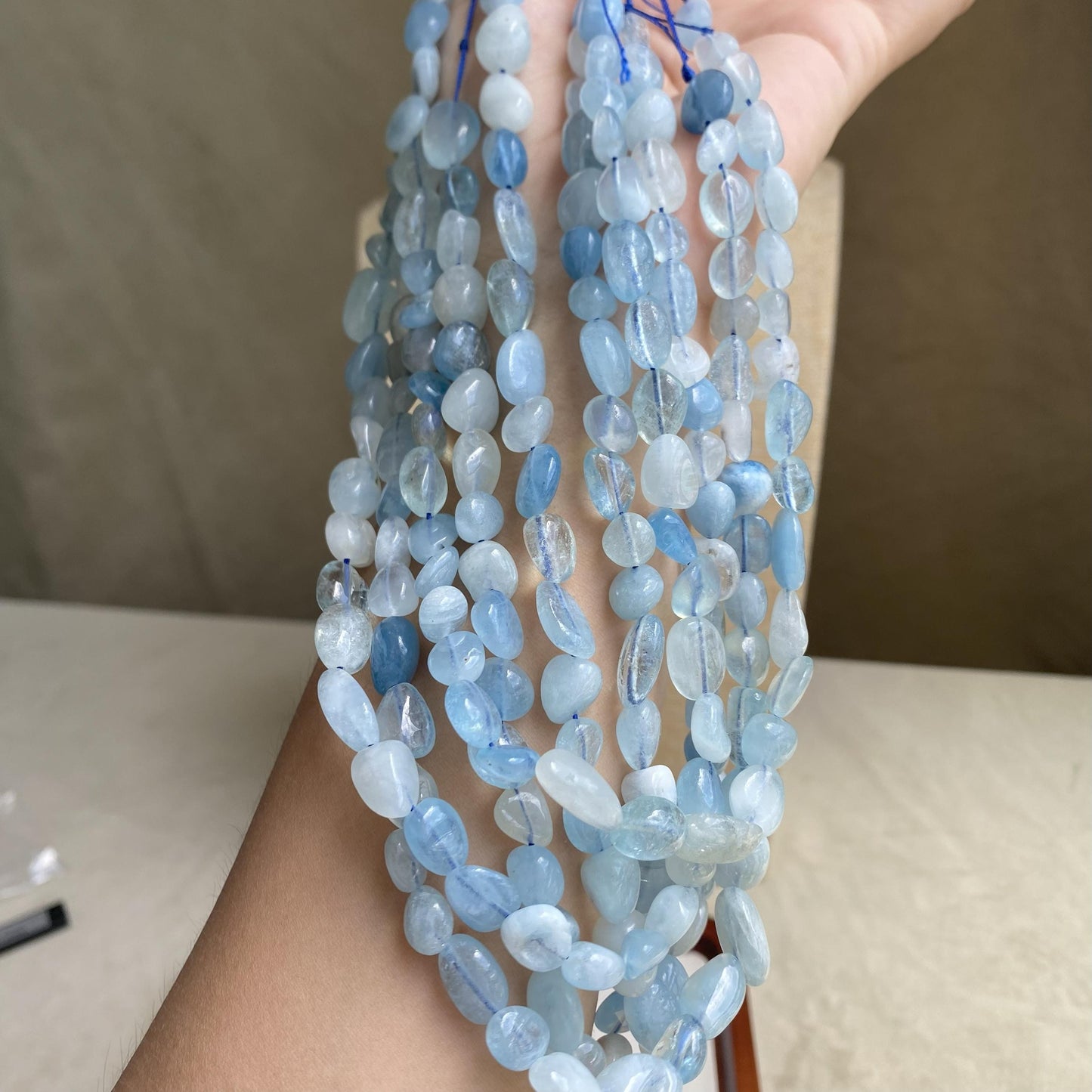 Natürliche Aquamarin Nugget Perlen, blaue Kristallsteine für Schmuckherstellung, Boho DIY Armband Halskette, große unregelmäßige Perlen