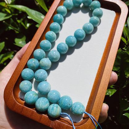Natürliche Amazonit Perlen rund 14mm, glatte Edelstein Strang für Schmuckherstellung, Boho DIY Bastelperlen, Heilstein Kette Armband Perlen