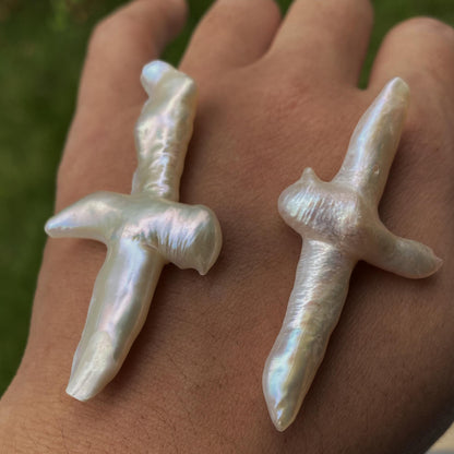 Barock Kreuzförmige Süßwasserperle Einzelstück für Schmuckherstellung, Natürliche weiße Perle mit Glanz, Spiritueller Anhänger DIY