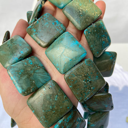 Boho Schmuckperlen für DIY Halsketten Armbänder, Rekonstruierte Türkis Steine in Fliesenform, Große grüne Statement Perlen