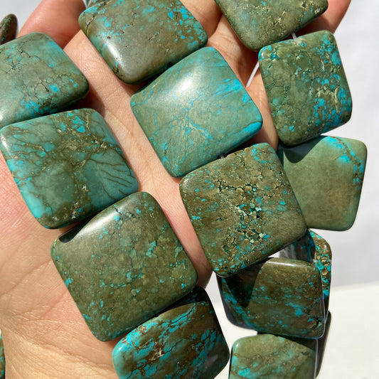 Boho Schmuckperlen für DIY Halsketten Armbänder, Rekonstruierte Türkis Steine in Fliesenform, Große grüne Statement Perlen