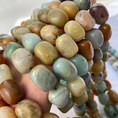 Boho Schmuckperlen für Armbänder Halsketten, Natürlicher Amazonit Edelstein, Bunte Nugget Perlenstrang für DIY Projekte