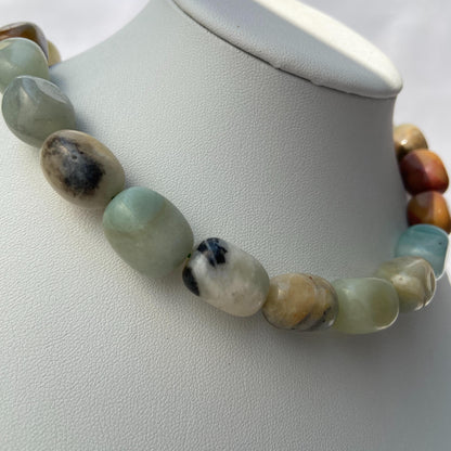 Boho Schmuckperlen für Armbänder Halsketten, Natürlicher Amazonit Edelstein, Bunte Nugget Perlenstrang für DIY Projekte