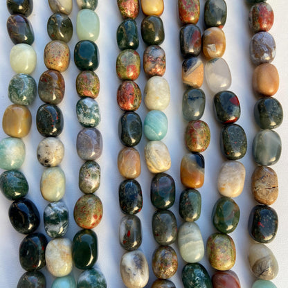 Bunte Natursteinperlen für Schmuckherstellung, Gemischte Achat und Amazonit Trommelsteine, Boho Chakra Nugget Strang für DIY Armbänder