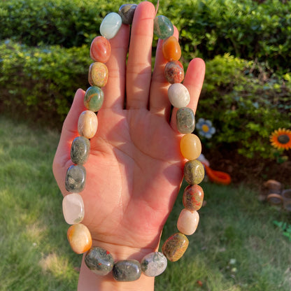 Bunte Natursteinperlen für Schmuckherstellung, Gemischte Achat und Amazonit Trommelsteine, Boho Chakra Nugget Strang für DIY Armbänder