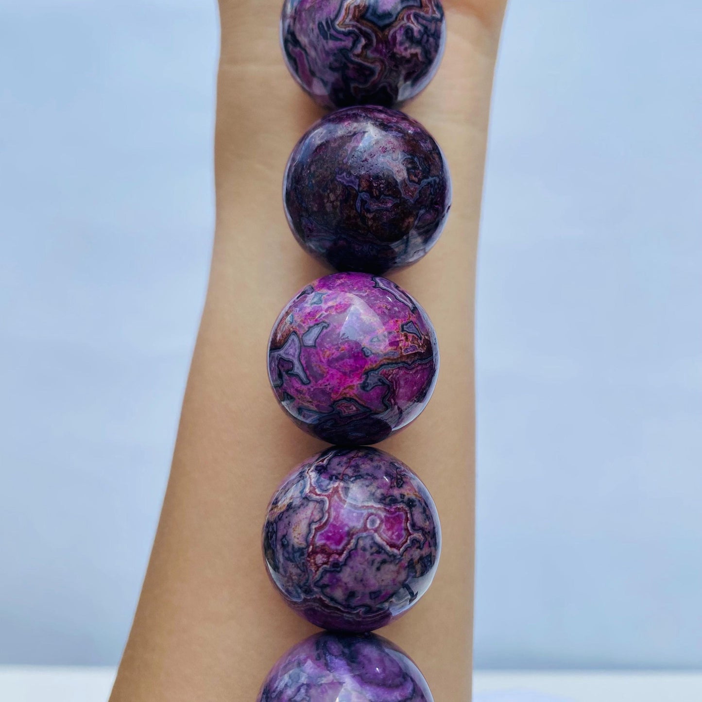 Große Charoit Perlen lila Naturstein rund poliert DIY Schmuckperlen für Armbänder Ketten Hauptperle Heilstein 24mm