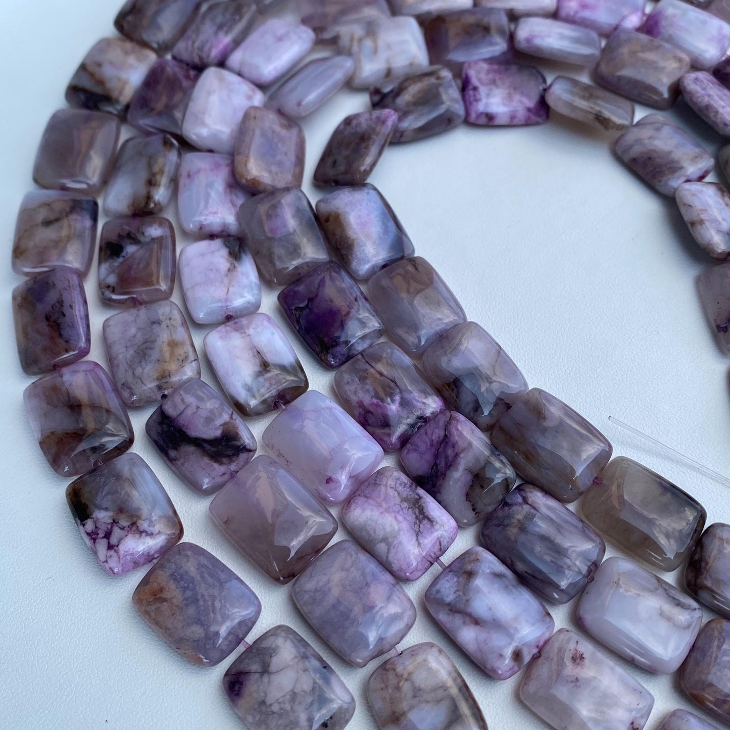 Natürliche lila Achat Rechteck-Perlen für Schmuckherstellung, polierte Edelsteinperlen, DIY Boho Stil, für Halsketten & Armbänder