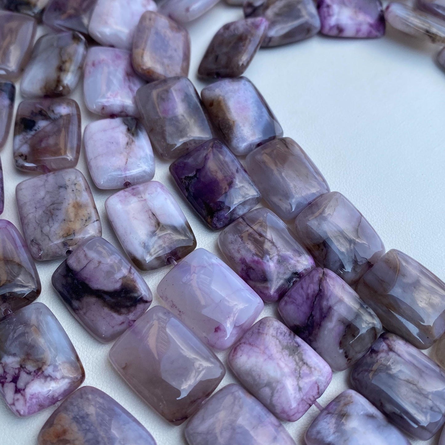 Natürliche lila Achat Rechteck-Perlen für Schmuckherstellung, polierte Edelsteinperlen, DIY Boho Stil, für Halsketten & Armbänder