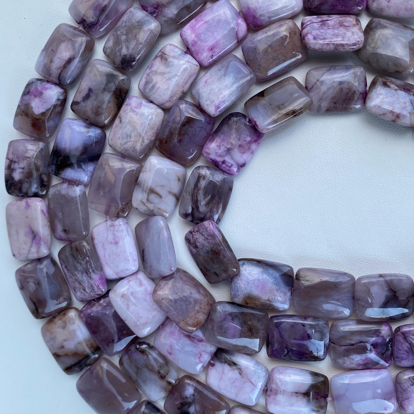 Natürliche lila Achat Rechteck-Perlen für Schmuckherstellung, polierte Edelsteinperlen, DIY Boho Stil, für Halsketten & Armbänder