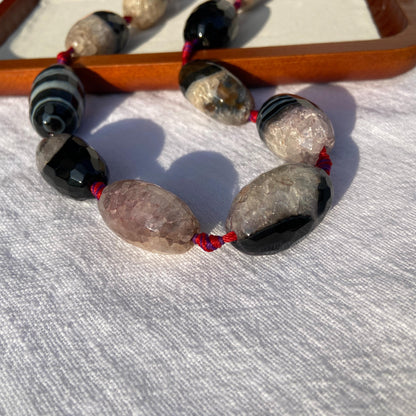 Natürliche Quarz Achat Edelsteinperlen mit Facettenschliff, zweifarbige Nugget Perlen für DIY Schmuckherstellung im Boho Stil, ca. 11 Stück