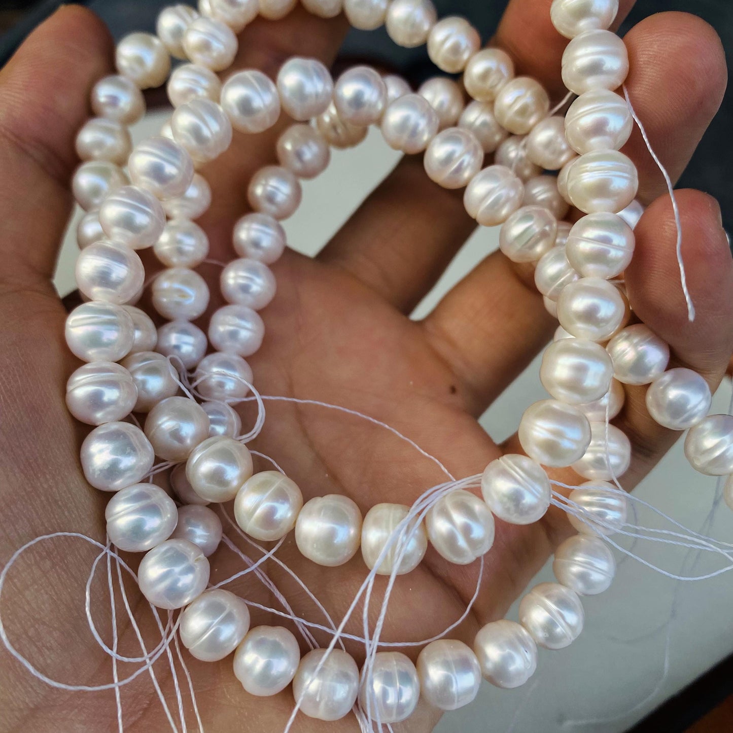 Natürliche Süßwasserperlen Strang｜Runde Perlen mit Taille Linie｜DIY Schmuckherstellung Halskette Armband Ohrringe Material