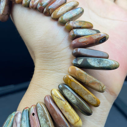 Naturstein Perlen Picasso Jaspis Spike Form für Boho Schmuck DIY, Bastelperlen zum Ketten Ohrringe Armband Design, 38cm Strang