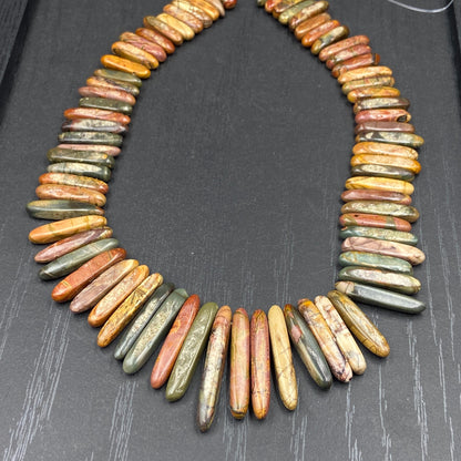 Naturstein Perlen Picasso Jaspis Spike Form für Boho Schmuck DIY, Bastelperlen zum Ketten Ohrringe Armband Design, 38cm Strang