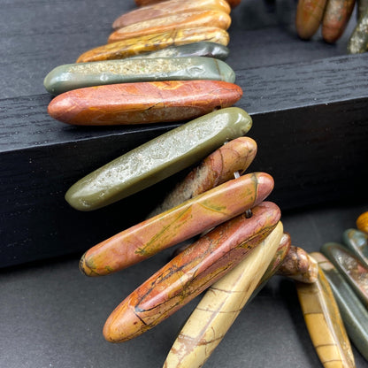 Naturstein Perlen Picasso Jaspis Spike Form für Boho Schmuck DIY, Bastelperlen zum Ketten Ohrringe Armband Design, 38cm Strang