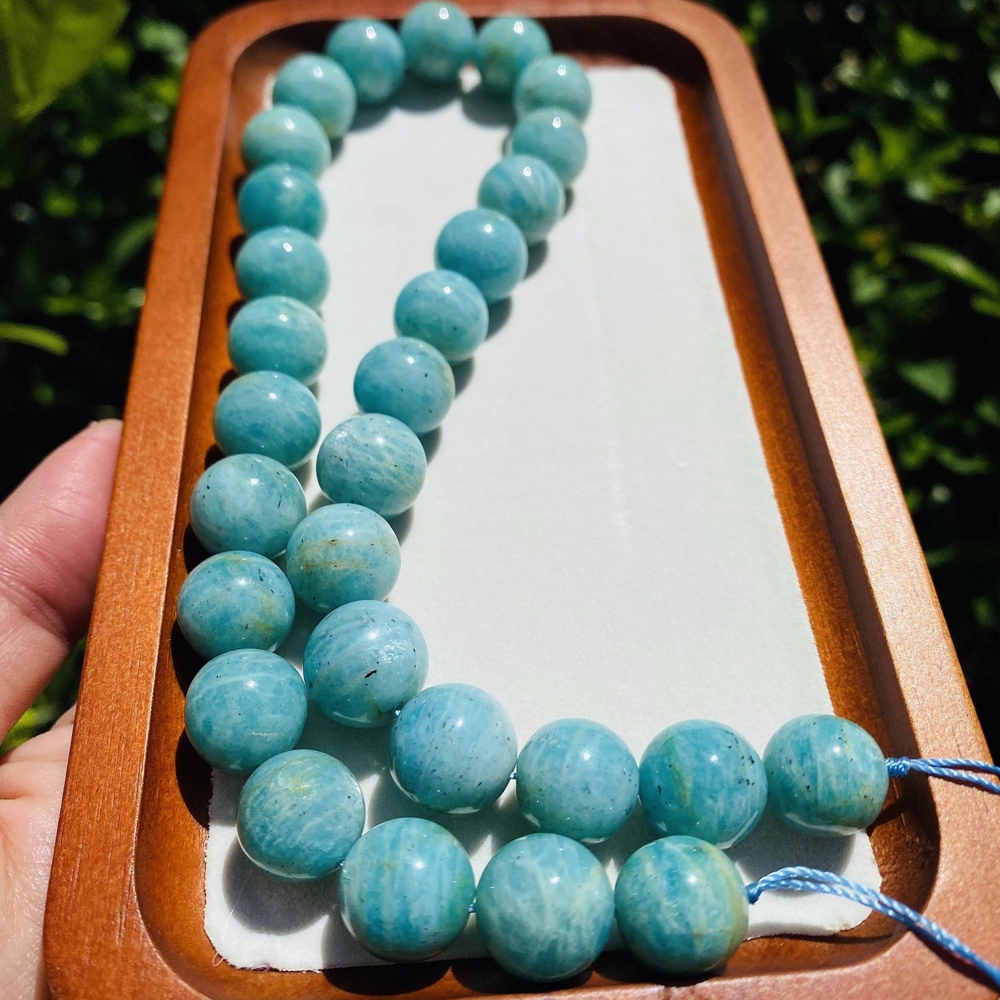 Natürliche Amazonit Perlen rund 14mm, glatte Edelstein Strang für Schmuckherstellung, Boho DIY Bastelperlen, Heilstein Kette Armband Perlen