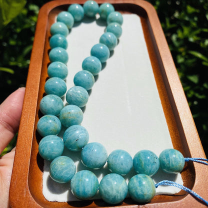 Natürliche Amazonit Perlen rund 14mm, glatte Edelstein Strang für Schmuckherstellung, Boho DIY Bastelperlen, Heilstein Kette Armband Perlen