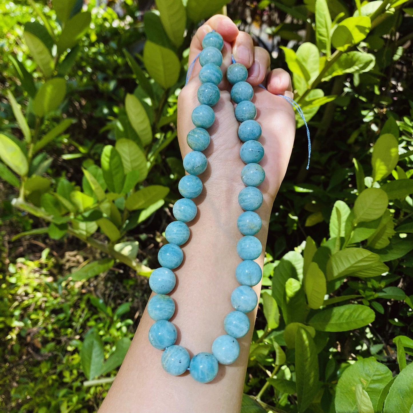 Natürliche Amazonit Perlen rund 14mm, glatte Edelstein Strang für Schmuckherstellung, Boho DIY Bastelperlen, Heilstein Kette Armband Perlen