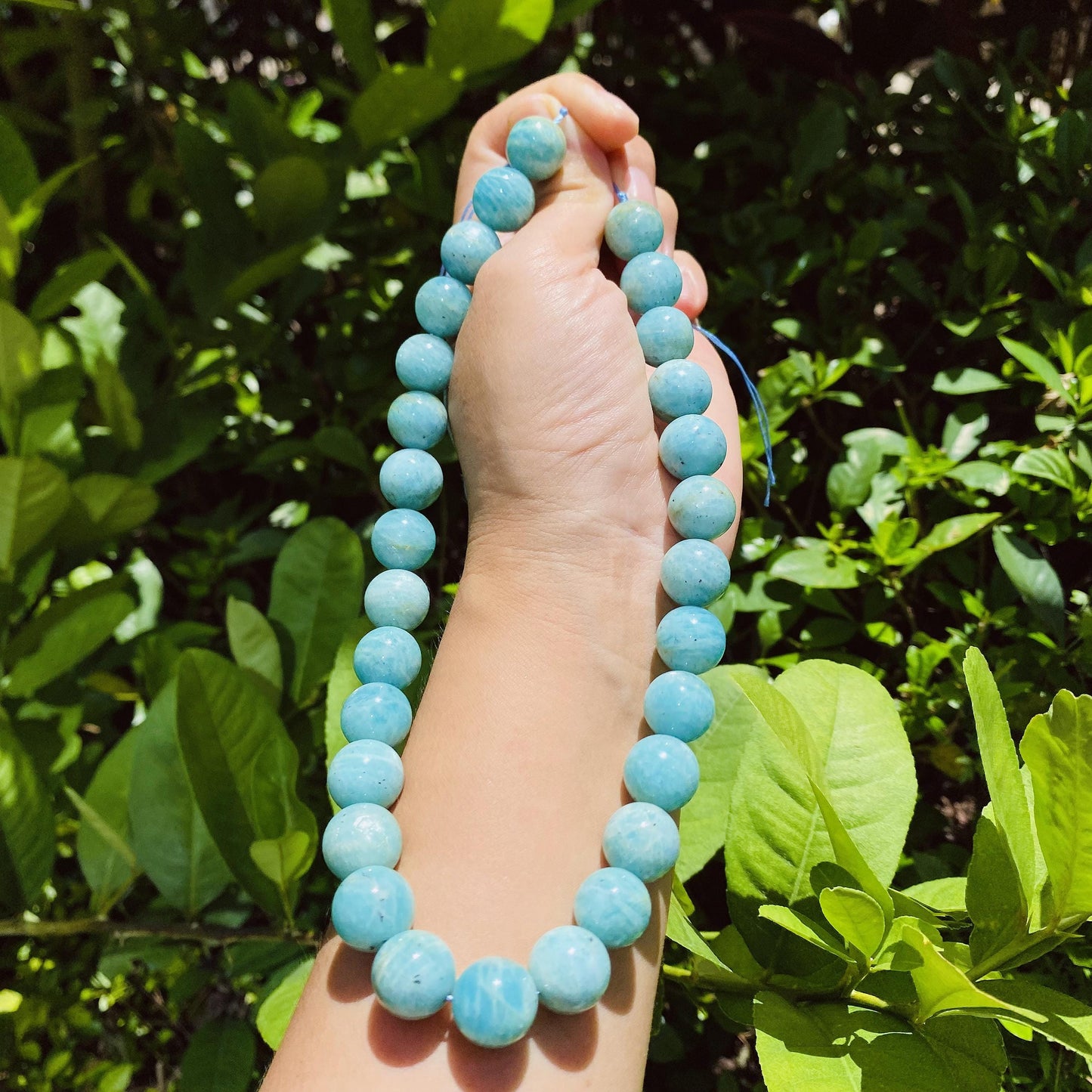 Natürliche Amazonit Perlen rund 14mm, glatte Edelstein Strang für Schmuckherstellung, Boho DIY Bastelperlen, Heilstein Kette Armband Perlen